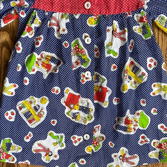 Blue with white polka dots, vintage Sears back to school dress, size 5. - Picture 3 of 16